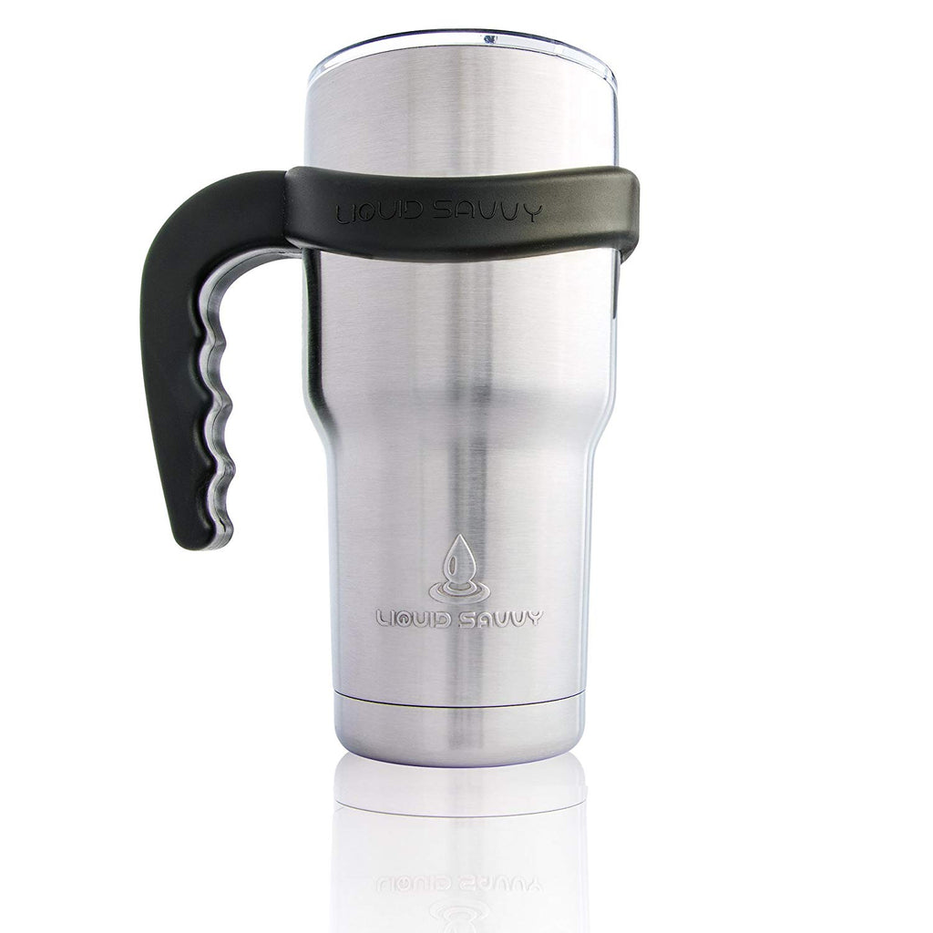 Liquid Savvy Handle for 30 oz Stainless Steel Tumbler, Thermos, Cup with Thumb and Finger Grips - Anti-Slip and INCREDIBLY Durable! Fits YETI Rambler, Ozark Trail, RTIC, and MORE. Black